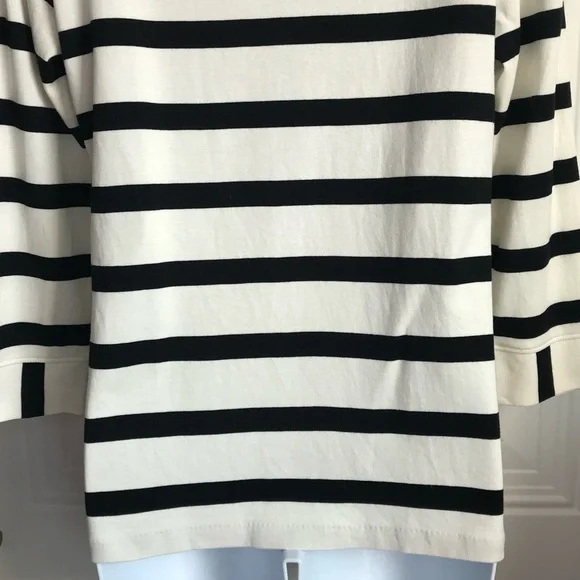 🔴 4/$15 Talbots Women’s S Black & Ivory Stripe Cotton 3/4 Sleeve Knit Top in EUC - Picture 11 of 14